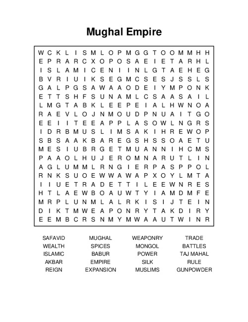 Mughal Empire Word Search Puzzle