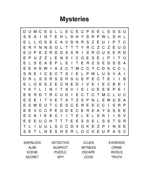 Mysteries Word Search Puzzle