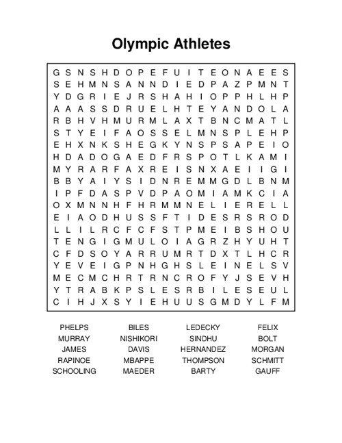 Olympic Athletes Word Search Puzzle