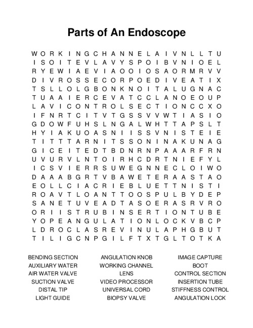 Parts of An Endoscope Word Search Puzzle