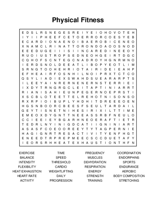 Physical Fitness Word Search Puzzle