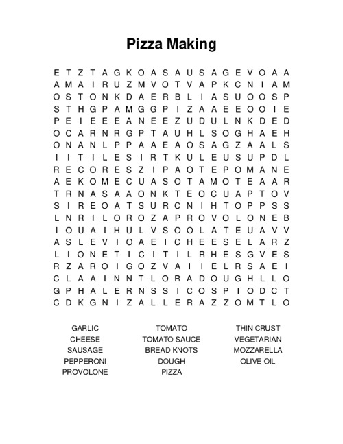 Pizza Making Word Search Puzzle