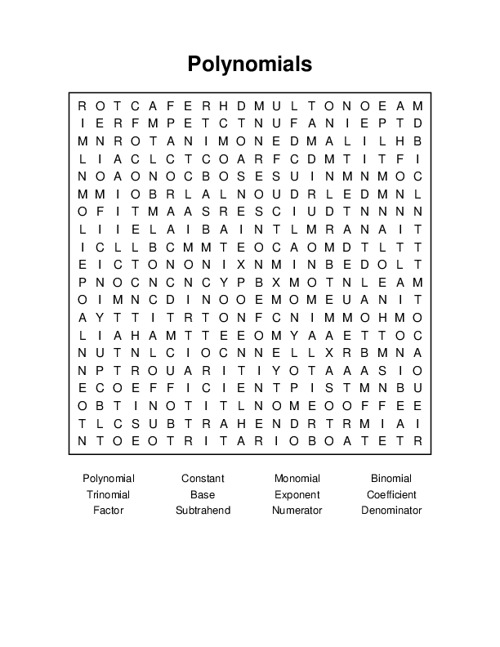 Polynomials Word Search Puzzle