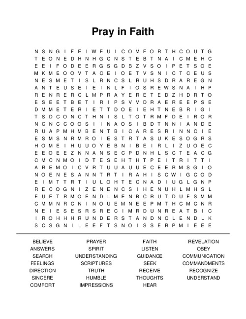 Pray in Faith Word Search Puzzle