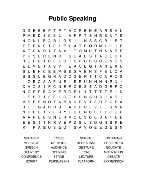 Public Speaking Word Search Puzzle