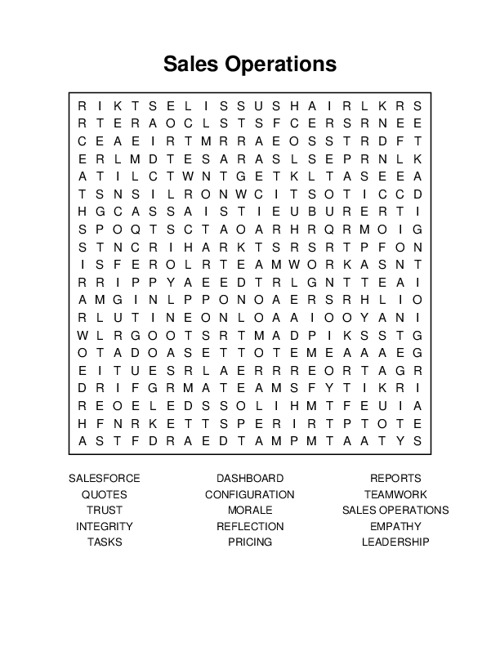 Sales Operations Word Search Puzzle