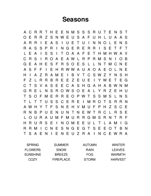 Seasons Word Search Puzzle