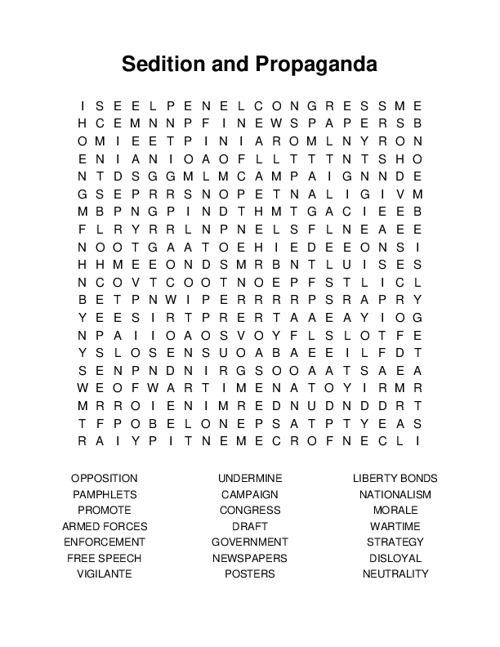 Sedition and Propaganda Word Search Puzzle