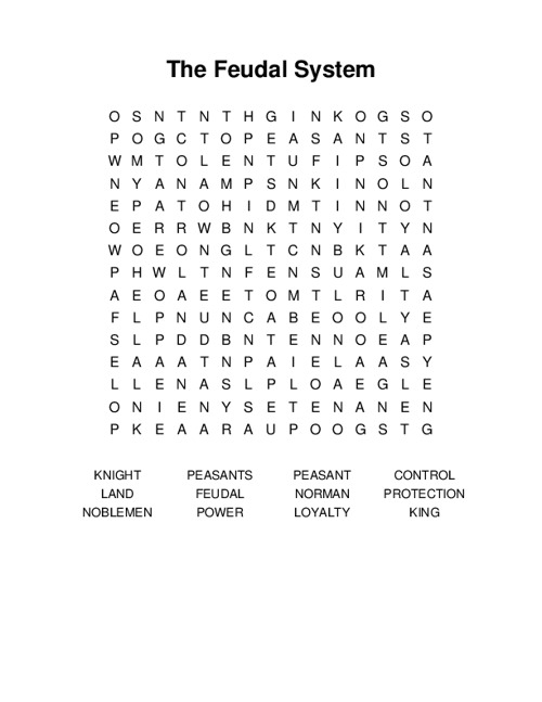 The Feudal System Word Search Puzzle