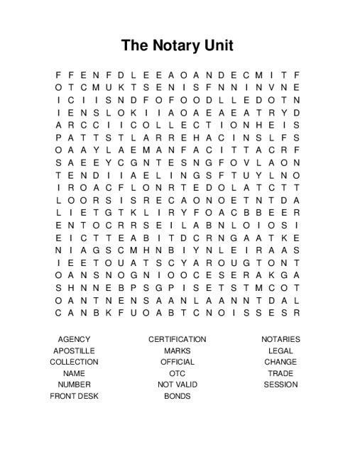 The Notary Unit Word Search Puzzle