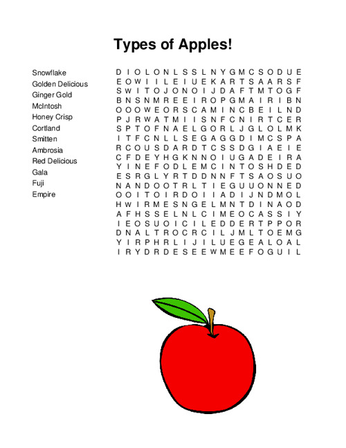 Types of Apples! Word Search Puzzle