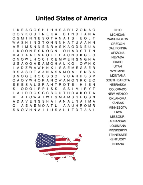 United States of America Word Search Puzzle