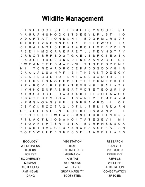 Wildlife Management Word Search Puzzle