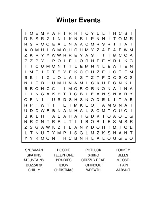 Winter Events Word Search Puzzle