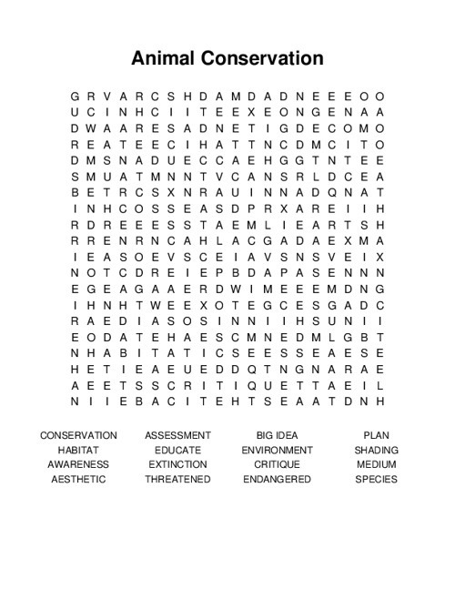 Animal Conservation Word Search Puzzle