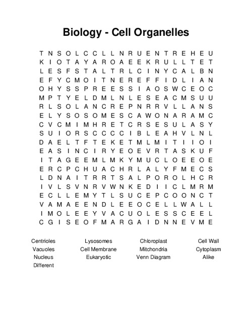 Biology - Cell Organelles Word Search Puzzle