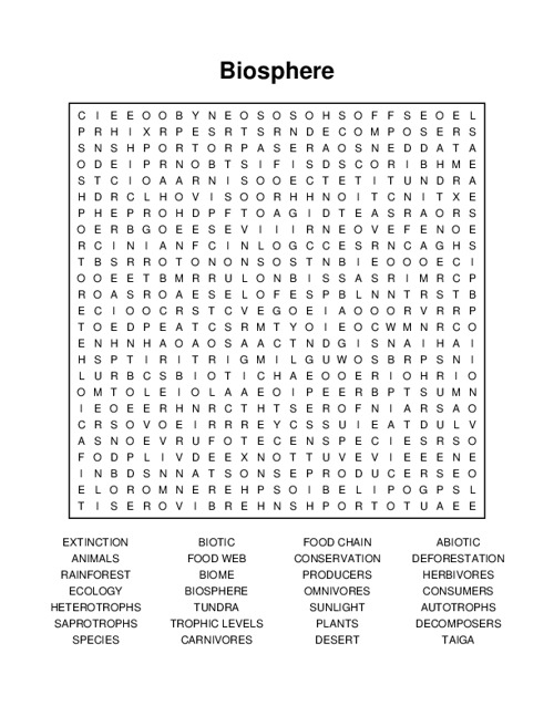 Biosphere Word Search Puzzle