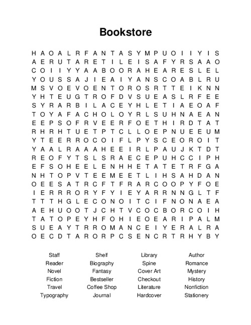 Bookstore Word Search Puzzle