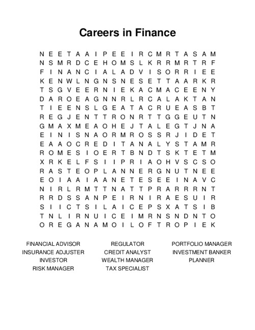 Careers in Finance Word Search Puzzle