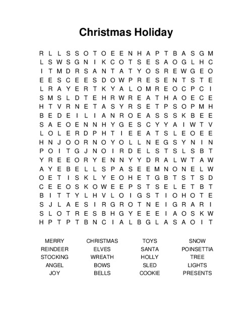 Christmas Holiday Word Search Puzzle