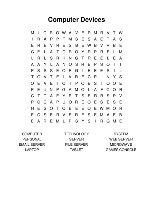 Computer Devices Word Search Puzzle