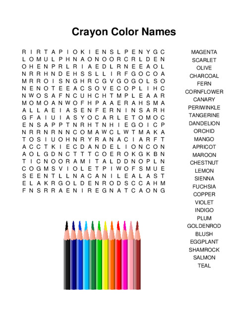 Crayon Color Names Word Search Puzzle