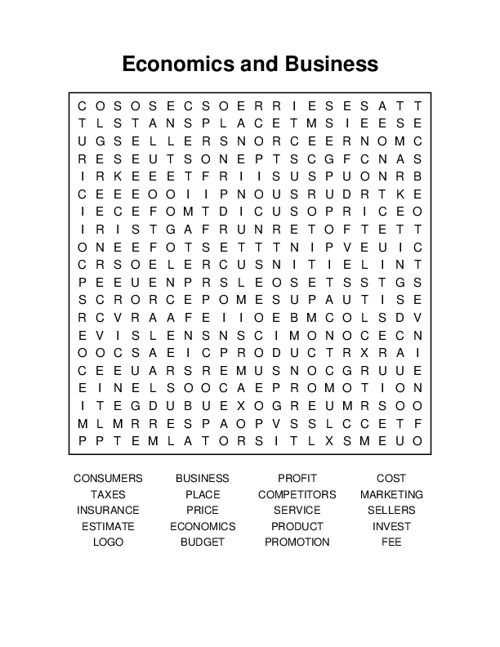 Economics and Business Word Search Puzzle