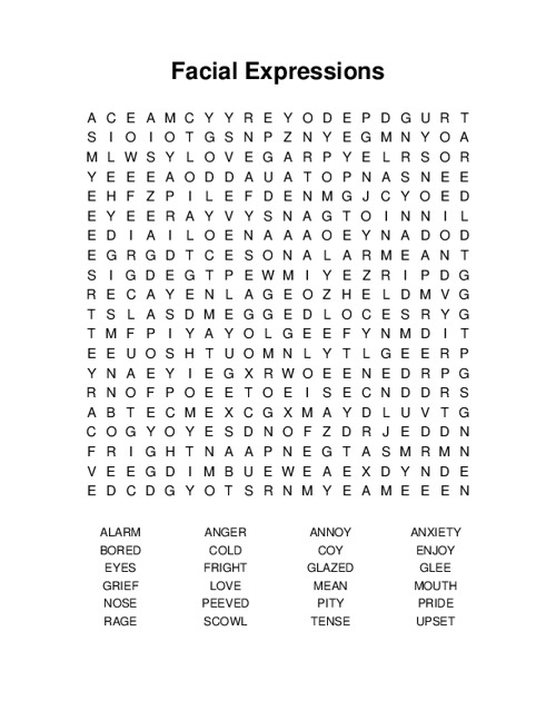 Facial Expressions Word Search Puzzle