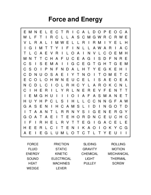 Force and Energy Word Search Puzzle