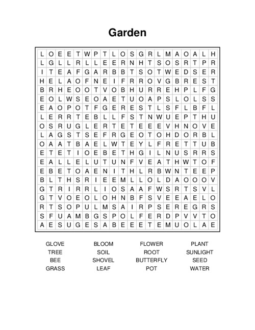 Garden Word Search Puzzle