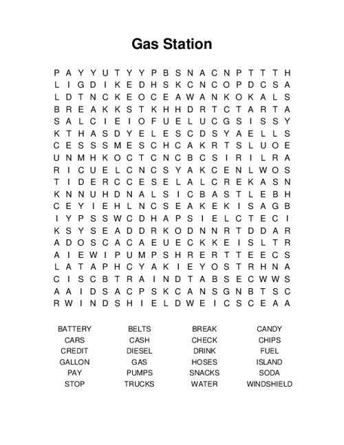 Gas Station Word Search Puzzle