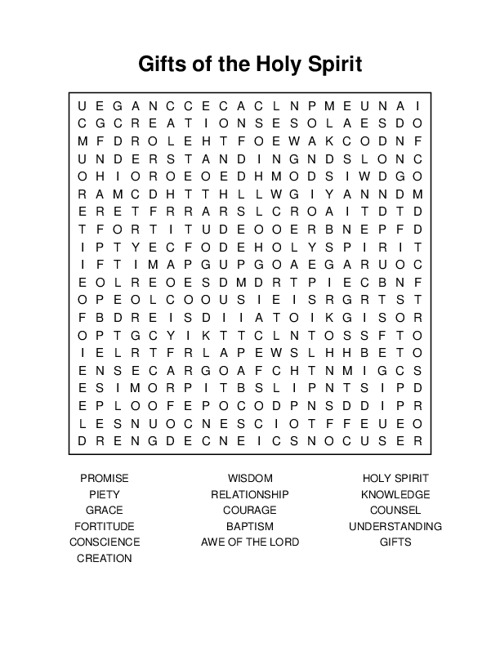 Gifts of the Holy Spirit Word Search Puzzle