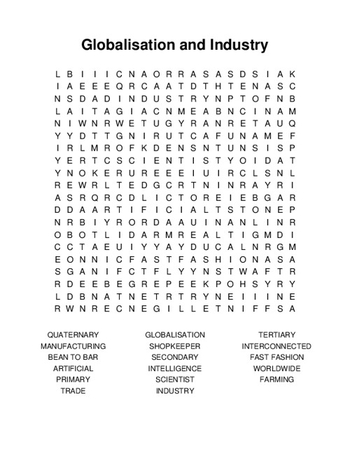 Globalisation and Industry Word Search Puzzle