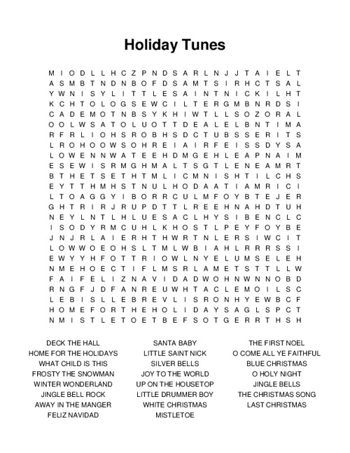 Holiday Tunes Word Search Puzzle