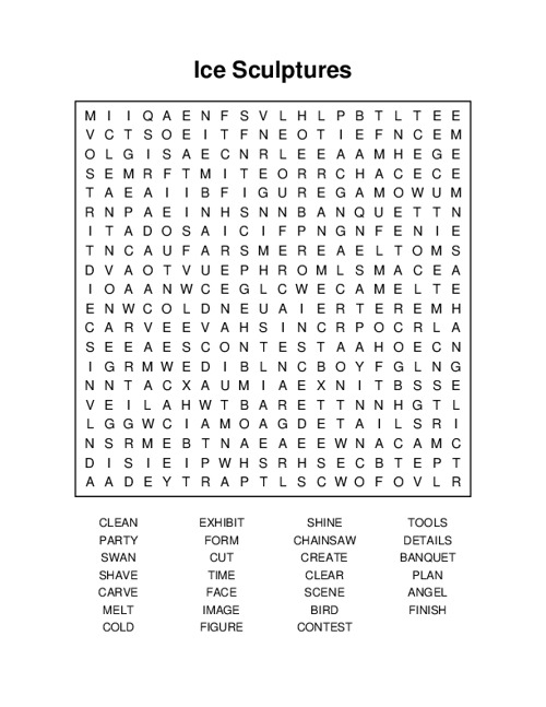 Ice Sculptures Word Search Puzzle