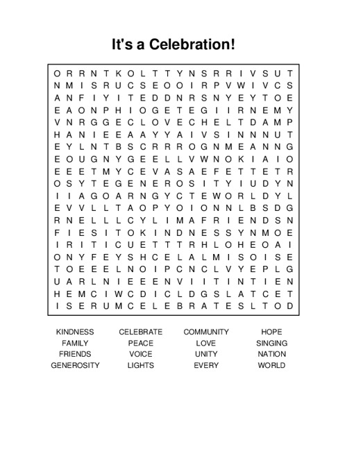 Its a Celebration! Word Search Puzzle