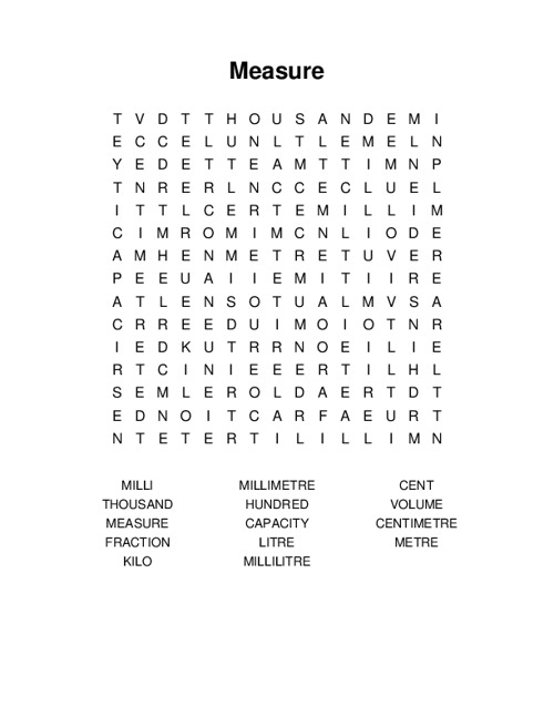 Measure Word Search Puzzle