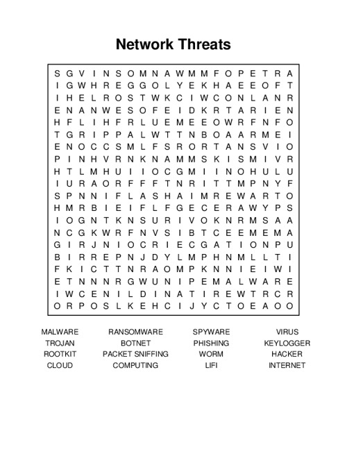 Network Threats Word Search Puzzle