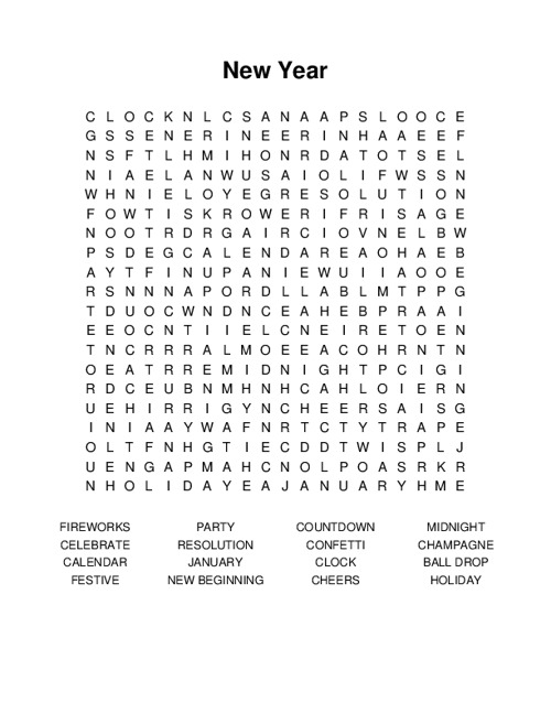 New Year Word Search Puzzle