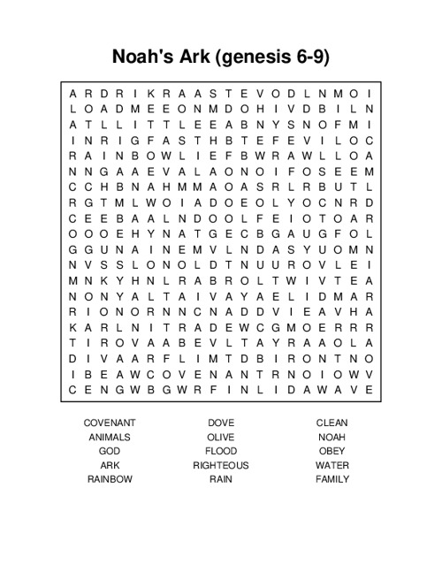 Noahs Ark (genesis 6-9) Word Search Puzzle