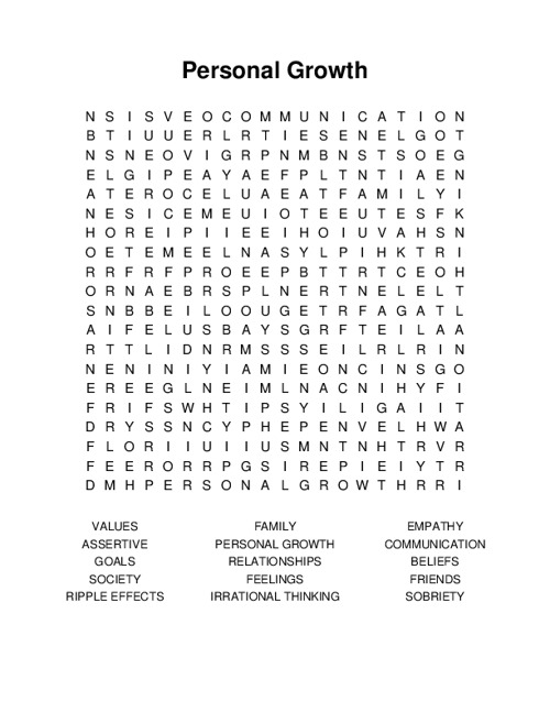 Personal Growth Word Search Puzzle