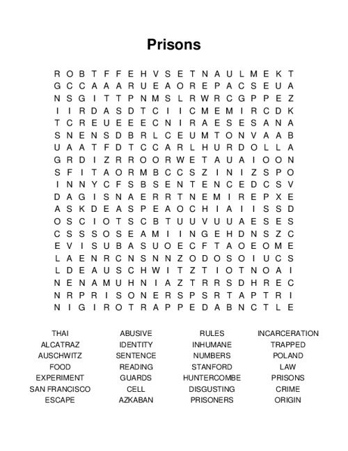 Prisons Word Search Puzzle