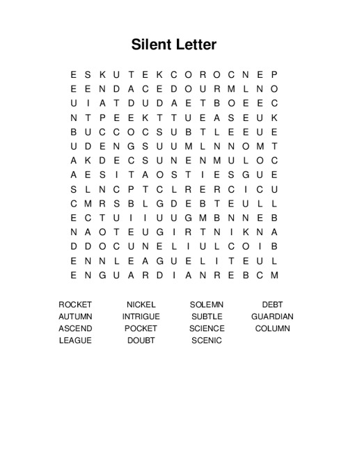 Silent Letter Word Search Puzzle