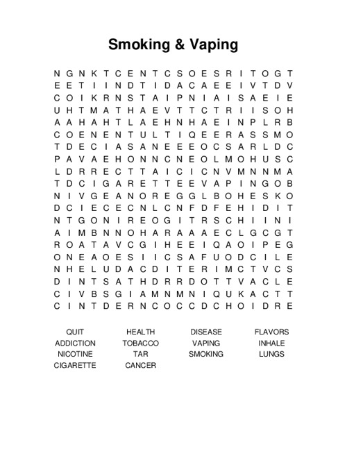 Smoking & Vaping Word Search Puzzle