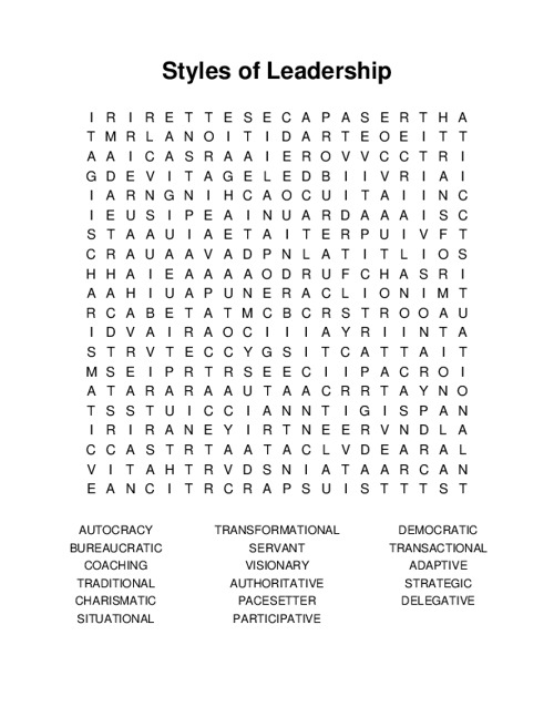 Styles of Leadership Word Search Puzzle