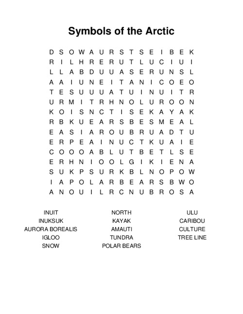 Symbols of the Arctic Word Search Puzzle