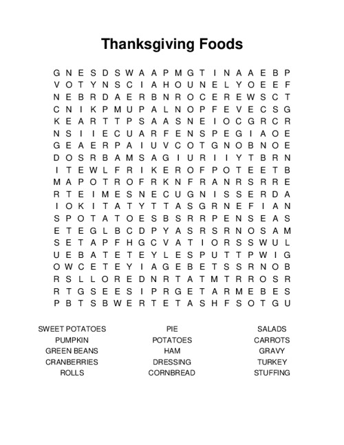 Thanksgiving Foods Word Search Puzzle