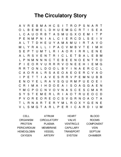 The Circulatory Story Word Search Puzzle