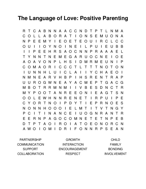 The Language of Love: Positive Parenting Word Search Puzzle