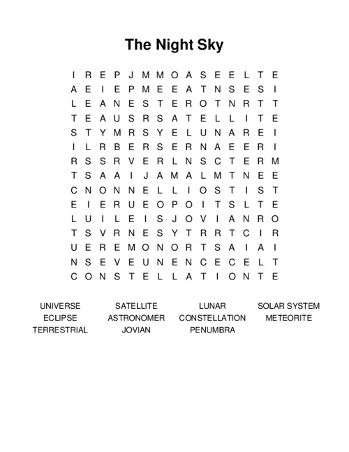 The Night Sky Word Search Puzzle